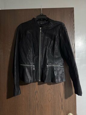 Baccini Black Quilted Leather Zip Jacket
